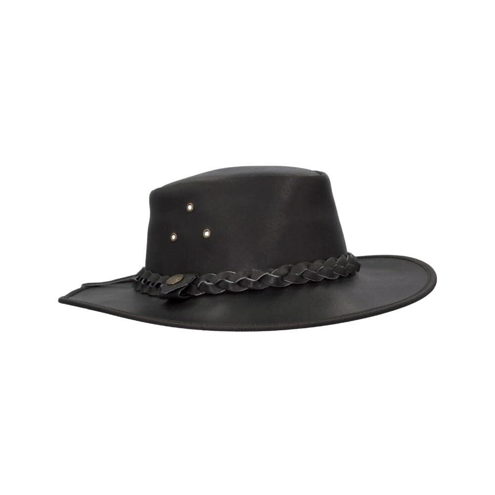 5857 Leather Cowhide Outback Braided Traveller Hat, Unisex Western Style,
